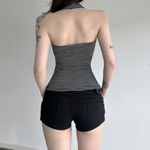 เสื้อกล้ามถักลายทางสไตล์วินเทจ Y2K สำหรับผู้หญิง คอ halter แบบ U โชว์หลัง สวมใส่สบายๆ ออกกำลังกาย เดินทาง ใช้งานได้หลากหลาย เป็นมิตรกับสิ่งแวดล้อม แห้งเร็ว - Product Image 6