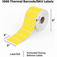 Vente en gros d'usine, rouleau d'étiquettes thermiques jaunes de 2*1 pouce, autocollants à code-barres adhésifs, compatibles avec l'imprimante thermique directe Rollo