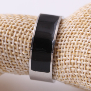 Stainless Steel 8Mm Black Inlay <b>Ring</b> Geometric Shape For Women Gift Jewelry - Product Image 3