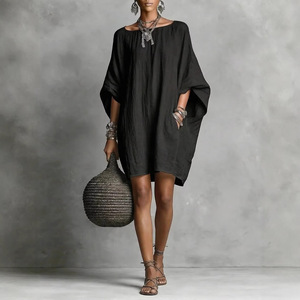 Vestido Casual Elegante de Manga Raglán y Color Sólido Estilo Retro Europeo/Americano para Mujer, Colección Transfronteriza 2026 - Product Image 3