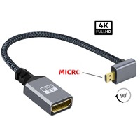 Cable de Extensión Micro HDTV 4K de 90 Grados, Conectores Chapados en Oro, Revestimiento de Nailon, Adaptador para Monitor, Cámara de Computadora y DV