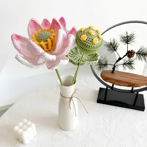 New lotus peony bouquet di fiori artificiali decorazione da tavolo per la casa squisita lavorazione a maglia regalo finito fiore all'uncinetto