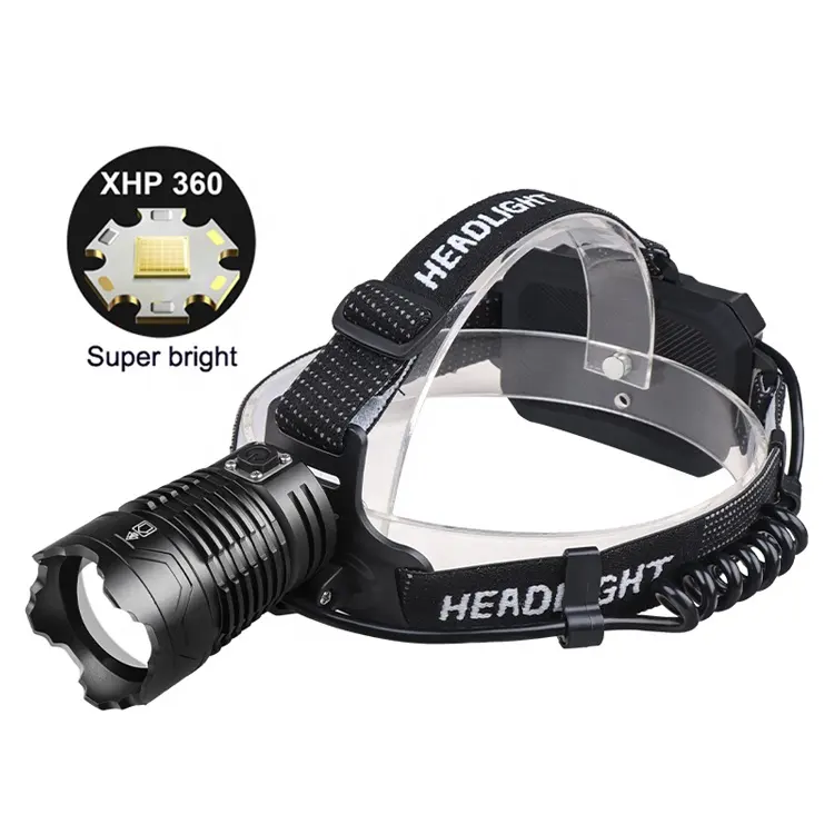 Most Powerful Head Torch Hard Caps Light Waterproof Zoomable Headlight Rechargeable XHP360 Super Bright Led Headlamp