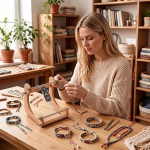Support ergonomique réglable en <span class=keywords><strong>bois</strong></span> pour <span class=keywords><strong>métier</strong></span> <span class=keywords><strong>à</strong></span> perler, conception lisse pour la création de bijoux, la fabrication de bracelets, le tissage et les loisirs créatifs <span class=keywords><strong>à</strong></span> domicile - Product Image 4