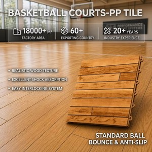 กระเบื้องปูพื้นแบบประกบ PP ลายไม้ ป้องกันการลื่น ได้รับการรับรองมาตรฐาน FIBA หนา 15.8 มม. พื้นกีฬาแบบเด้งสูง สำหรับใช้ภายในอาคาร - Product Image 1