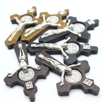 Colgante de cruz de madera con imagen amarga, accesorios de joyería religiosa, de 3,5x6cm
