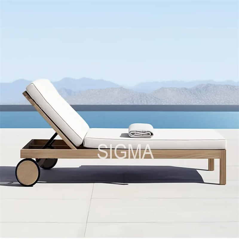 All Weather High Quality Patio Garden Pool Sun Soft Cushion Furniture Set Solid Wood Teak Outdoor Chaise Lounge Chair Soft