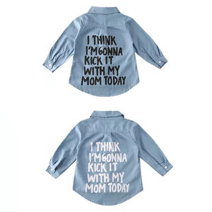 Camisas de otoño para niñas de 2 a 7 años, tops de mezclilla para niños, ropa con estampado de letras, chaqueta cálida de manga larga, abrigo para niños - Product Image 3