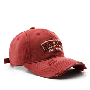 Vintage Ripped Baseball Hats With Embroidery - Pre-Worn Fabric and Detailed Stitching for a Fashionably Edgy Style - Product Image 1