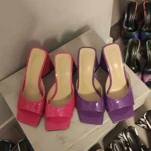 Solid Florescent Color Summer Heels Women Sexy Sandals on Chunky Heel Dress Shoes <b>Big</b> Size 45 Non - Product Image 5