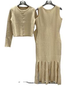 Nuovo Abito <span class=keywords><strong>Cardigan</strong></span> Modesto Autunno 2026, Lussuoso Vestito da Donna con Perle, Collo Tondo, Lunghezza <span class=keywords><strong>Midi</strong></span>, Moda Casual con Spacco, Maglione Lavorato a Maglia - Product Image 2