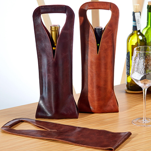 Pochette à vin personnalisée en cuir PU fait main, avec poignée, pour une bouteille, sac de transport portable, cadeaux de champagne, promotionnel - Product Image 1