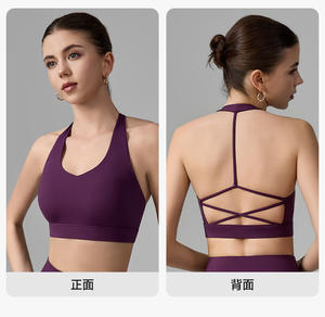 Haut de sport pour femme, soutien-gorge de yoga à col en U amovible, sensation de nu, respirant, design noué au dos, matière spandex/nylon, course à pied, devant - Product Image 5
