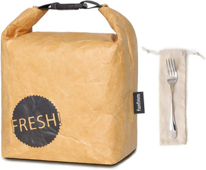 Sac à lunch réutilisable avec matériau tyvek marron résistant à l'eau, fourre-tout isolé pour le travail de bureau, le pique-nique et l'extérieur - Product Image 1