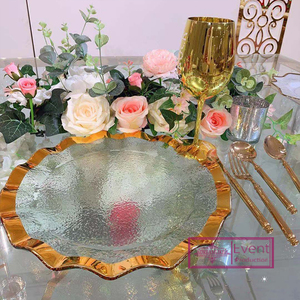 Nuovo Design eco-friendly <span class=keywords><strong>vetro</strong></span> cristallo <span class=keywords><strong>trasparente</strong></span> oro piatti caricabatterie matrimonio caricabatterie piatti - Product Image 1