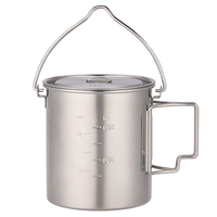 Marmite de camping légère en acier inoxydable 750 ml avec poignée pliable, ustensile de cuisson portable pour la randonnée, le pique-nique et le trekking