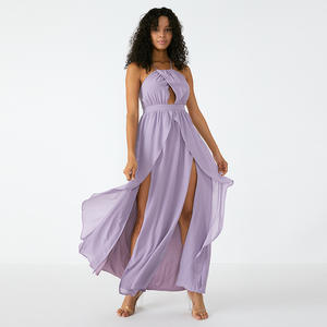 Personalizzato Viola Da Sposa Abito Da Damigella D'onore del Halter Chiffon Lungo Delle Donne <span class=keywords><strong>Abiti</strong></span> Da Damigella D'onore - Product Image 3
