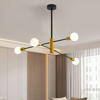 Lustre en fer forgé personnalisé et créatif, lampe de plafond LED pour salon, chambre à coucher, restaurant - Finition noire/dorée, CRI élevé