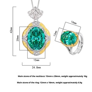 Conjunto de Joyería Ecológico de Cobre con Circonita Verde de 15*20-12-16MM, Chapado en Oro, Antideslustre, para Mujer - Product Image 2