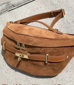 Personnaliser les femmes élégant en cuir suédé marron sac banane avec de l'or - Product Image 1