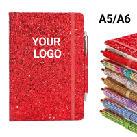 Glitzerndes Rotes Notizbuch mit Gummiband & Stift, A5 Hardcover Anpassbares Notizbuch für Individuelles Branding