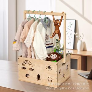 Caja de Almacenamiento de Ropa de Bebé de Madera con Perchero, Color Natural, para Organización de Habitación Infantil de 0 a 12 Meses - Product Image 3