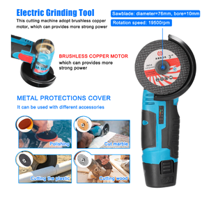 Mini amoladora industrial inalámbrica sin escobillas <span class=keywords><strong>de</strong></span> 12V, cortador <span class=keywords><strong>de</strong></span> ángulo <span class=keywords><strong>de</strong></span> grado DIY, máquina pulidora, herramienta eléctrica <span class=keywords><strong>de</strong></span> corte <span class=keywords><strong>de</strong></span> diamante, interruptor deslizante - Product Image 4