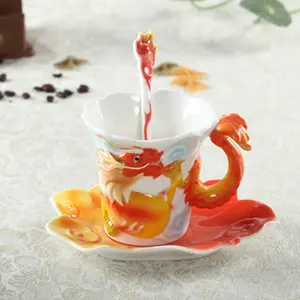Chinesische Art Home Used Espresso Tee tasse Set Emaille Tasse Exquisite Keramik Kaffeetasse und Untertasse zum Verkauf