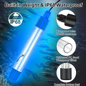 Evertine <span class=keywords><strong>ETOP</strong></span> IP68 Lampe de pêche sous-marine en polycarbonate vert bleu super lumineuse LED 13W 12-36V AC/DC Garantie 2 ans Nuit - Product Image 3