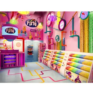 彩色糖果店室内3D设计 & 甜酒吧柜台糖果展示架待售