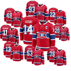 Maillots de hockey des Canadiens de Montréal en twill respirant pour l'hiver # 14 Suzuki # 48 Hutson # 93 Demidov # 13 Caufield # 53 Dobson Homme Rouge - Product Image 1