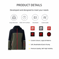 Veste de travail softshell imperméable à capuche pour femme JIADE avec manches articulées et poches zippées pour le travail en extérieur