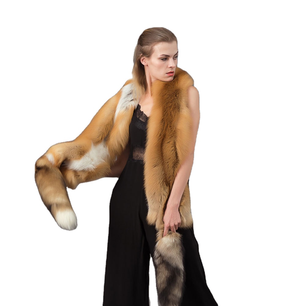 Лучший популярный дизайн, большой желтый длинный шарф из натурального Лисьего меха