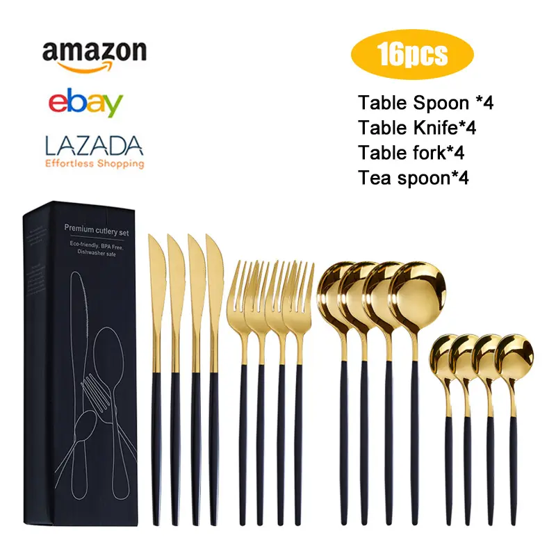 Amazon Hot Selling 24pcs 16pcs Cutlery set Stainless steel 304 For Restaurant Wedding