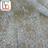 Élégante Dentelle de Chantilly Broderie Perles Tulle Tissu Luxe Cils Français Cordon Paillettes Maille pour Robe de Mariée
