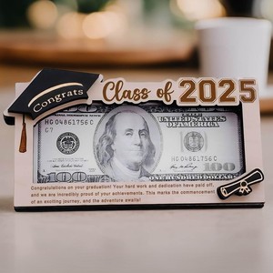 Portefeuille en bois de 7 pouces personnalisé pour la remise des diplômes, classe de 2025, avec décoration lettre et pochette pour certificat - Product Image 3