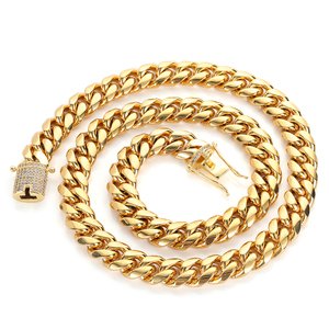 Collana NUOYA Hip Hop con Chiusura Ghiacciata in Acciaio Inossidabile, Gioielli da Uomo Placcati Oro 18K, Catena Cubana Miami - Product Image 4