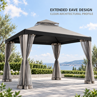 Gazebo de jardin en acier à deux niveaux 3x3M avec moustiquaire réglable à nouer pour la protection solaire du jardin