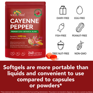 SOLOTREE 240 Softgels Cayenne Peper Capsules Dagelijkse Wellness Spijsverteringsondersteuning Cayenne Peper <span class=keywords><strong>Softgel</strong></span> Supplement voor Mannen & Vrouwen - Product Image 3