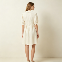 Robes en vrac pour femmes en lin et coton, col Peter Pan festonné, manches courtes bouffantes, taille empire, style décontracté Cottagecore, mini-robe