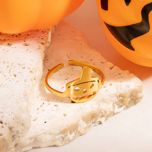 Halloween Pumpkin <b>Ring</b> Stainless Steel Women's Party Jewelry Cartoon Geometric Shape JZ21141G - Product Image 3