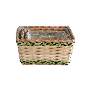 工場卸売 柳編フラワーポット フラワーラック プラスチック製インナーパッド付き 防滴 ラタン編み植木鉢 中庭・バルコニー用 - Product Image 2