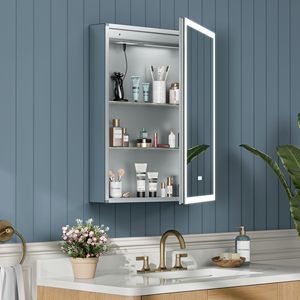 Armoire à pharmacie murale à cadre en alliage, 3 couleurs de lumière, <span class=keywords><strong>miroir</strong></span> LED à intensité variable, anti-buée, <span class=keywords><strong>avec</strong></span> capteur intelligent et éclairage intégré - Product Image 2