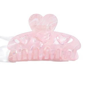 Pink Acetate Heart Shark Clip For Women Daily Hair Accessory Fine Carving Design - Product Image 5