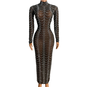 NOVANCE Y2023-B Abito Estivo 2026 con Applicazioni in Cristallo Trasparente, Elegante e Brillante per Serate e Feste - Product Image 5