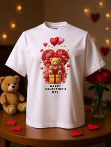 T-shirt da donna per San Valentino, a maniche corte, girocollo, in cotone, con stampa orsetto, rosa e cuore, stile casual primaverile - Product Image 2