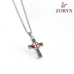 Collares con Colgante de Cruz Templaria de Acero Inoxidable, Nudo Celta, Esmalte Rojo, Joyería Gótica Punk Vintage de Acero de Titanio para Hombre - Product Image 3