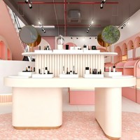 Vitrine de présentation cosmétique personnalisée, comptoir rose pour magasin de beauté, étagères de vente au détail pour maquillage en centre commercial