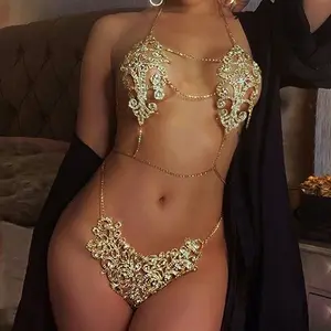 Sexy Nipple Piercing Full Diamond Dress Bra Lingerie Silver Gold Underwear Body Chains Rhinestone Jewelry Crystal for Women XP