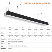 75mm * 95mm bureau salle de sport supermarché décoratif encastré pendentif LED lumières linéaires LED profil en aluminium